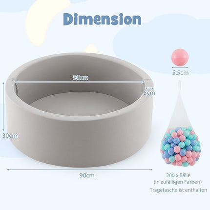 Piscina cu bile cu 200 bile Piscina cu bile 90 x 30 cm inclusiv covoraș detașabil gri