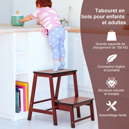 Scaun pliabil din bambus cu 2 trepte, antiderapant, capacitate 100 kg