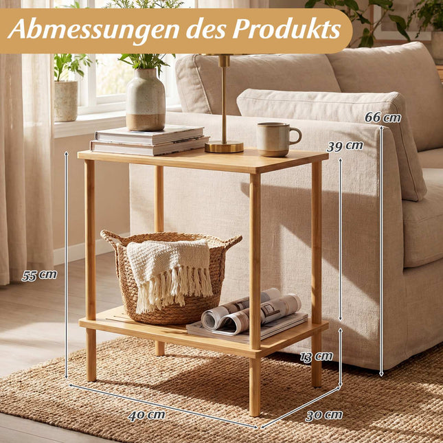 Bamboo 2-Tier Side Table Set – 40x30x55 cm, Natural