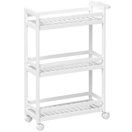 Cărucior cu 3 niveluri din bambus cu rafturi cu șipci, 55x20x75 cm