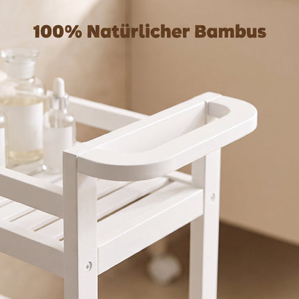 Cărucior cu 3 niveluri din bambus cu rafturi cu șipci, 55x20x75 cm