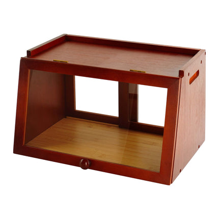 Bamboo Bread Bin with Viewing Window and Top Shelf, Brown