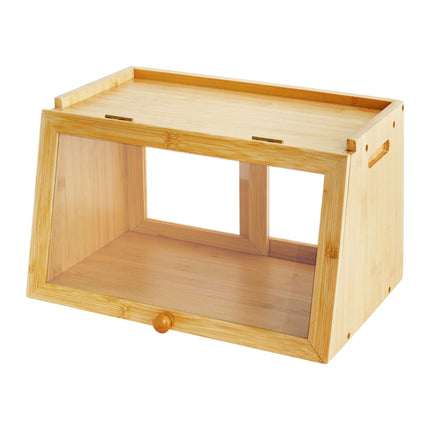 Bamboo Bread Bin with Viewing Window and Top Shelf, Natural