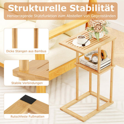 Set de măsuțe laterale în formă de C din bambus, cu 2 niveluri, 40x28x65 cm