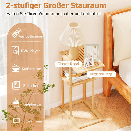 Set de măsuțe laterale în formă de C din bambus, cu 2 niveluri, 40x28x65 cm