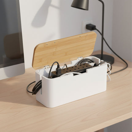 Cutie de cablu din bambus – pentru prelungitor cu 6 prize, capac magnetic