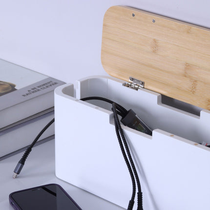 Cutie de cablu din bambus – pentru prelungitor cu 6 prize, capac magnetic