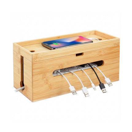 Cutie de gestionare a cablurilor din bambus pentru prelungitor cu 6 prize