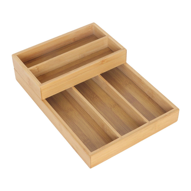 Organizator de sertare pentru tacâmuri din bambus, 2 piese, 6 compartimente