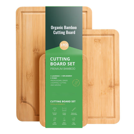 Bamboo Cutting Board Set, 3-Piece, Juice Groove Handles