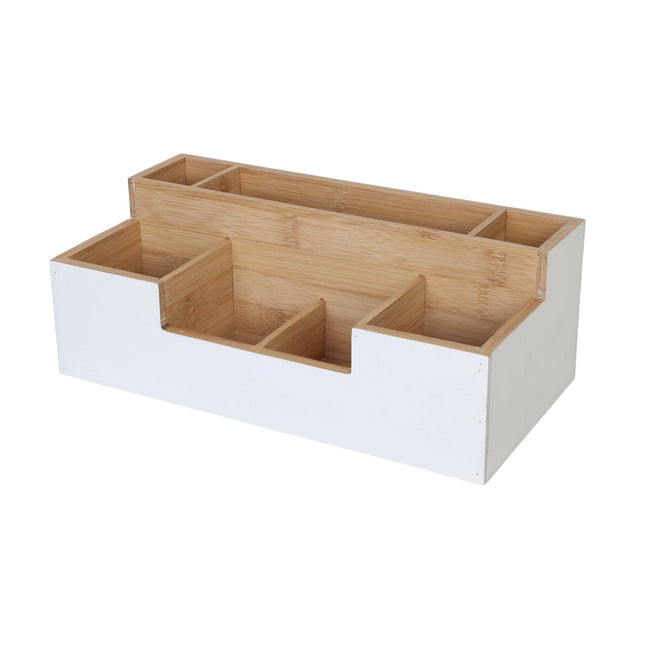Organizator de birou din bambus, 7 sloturi - birou, bucătărie, baie