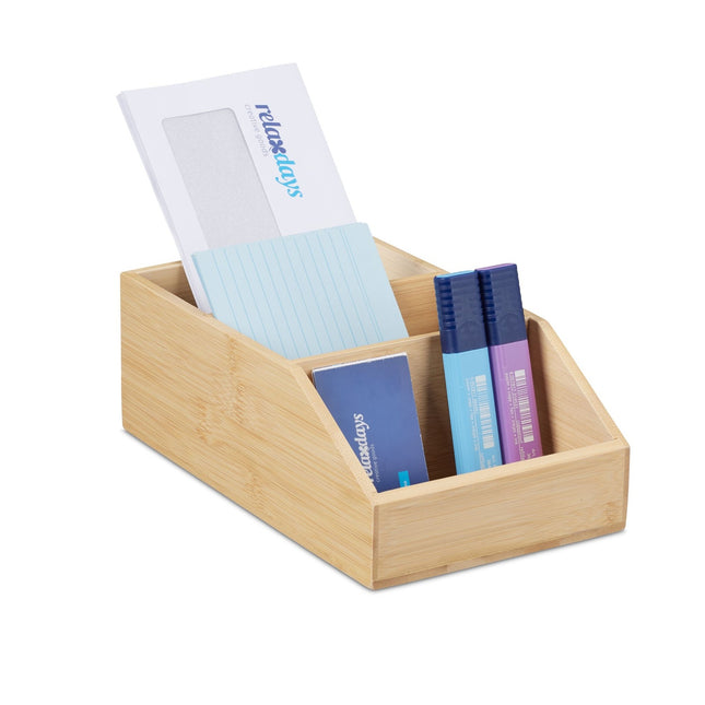 Organizator de birou din bambus cu 3 compartimente