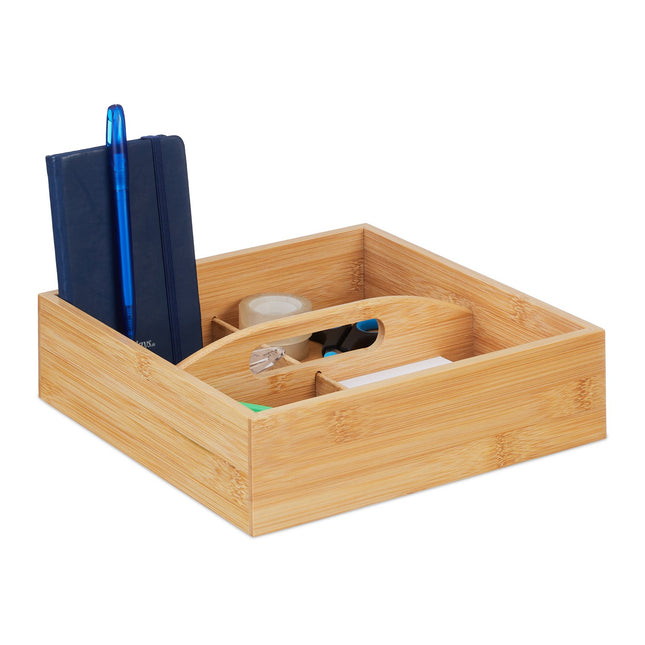 Organizator de birou din bambus cu 4 compartimente