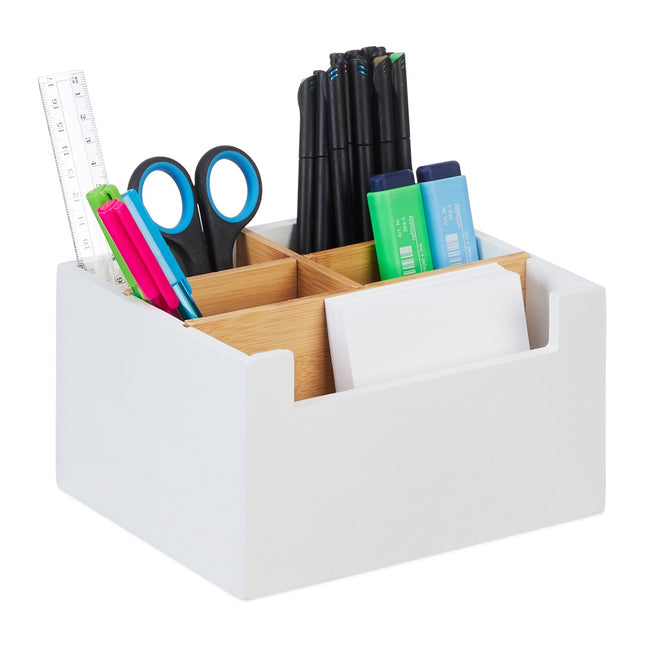 Organizator de birou din bambus cu 5 sloturi