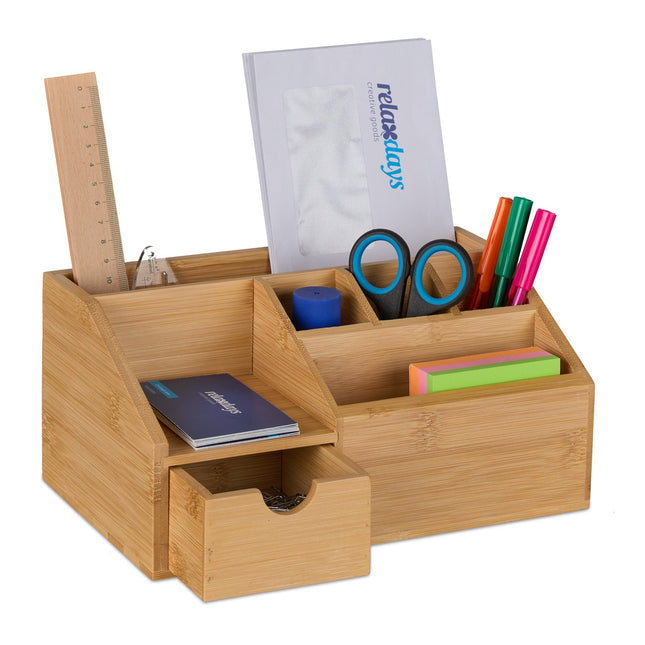 Organizator de birou din bambus cu sertar, 6 compartimente