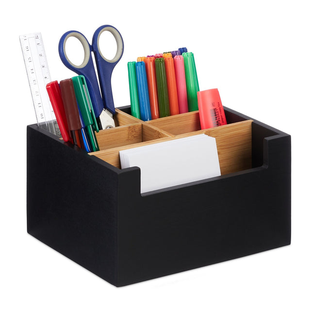 Organizator de birou din bambus cu 5 compartimente