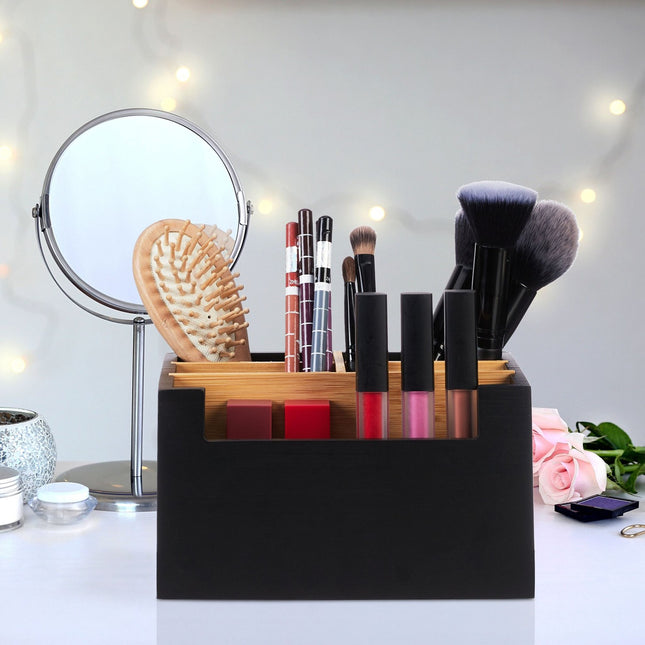 Organizator de birou din bambus cu 5 compartimente