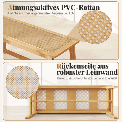 Bancă de masă din bambus cu șezut din ratan, 100 cm, naturală