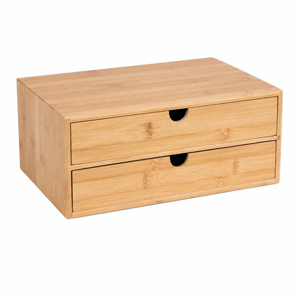Bamboo Drawer Box Desk Organiser with 2 Drawers, 13.5 x 33 x 21 cm, Natural