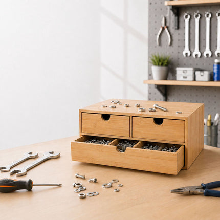 Bamboo Drawer Box Desk Organiser with 3 Drawers, 13.5 x 33 x 21 cm, Natural