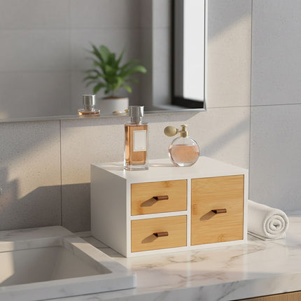 Bamboo Drawer Box Organizer with 3 Drawers