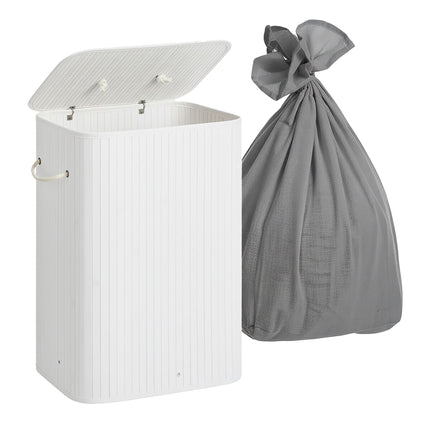 Coș de rufe din bambus, 2 secțiuni, compartimente duble