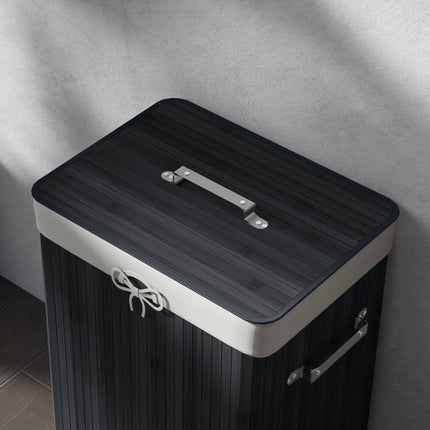 Coș de rufe din bambus, 72L, sac detașabil din pânză