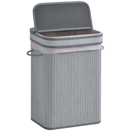 Coș de rufe subțire din bambus cu capac Coș de rufe 70 L cu mânere, sac de rufe detașabil, coșuri de rufe pentru spălătorie dormitor baie gri Aosom