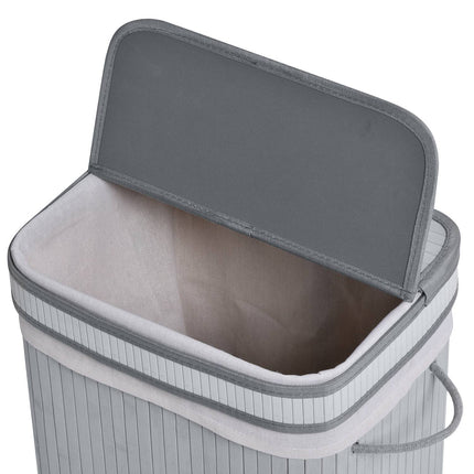 Coș de rufe subțire din bambus cu capac Coș de rufe 70 L cu mânere, sac de rufe detașabil, coșuri de rufe pentru spălătorie dormitor baie gri Aosom
