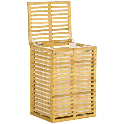 Coș de rufe din bambus cu coș de rufe de 63 L cu capac Sac de rufe detașabil, tijă, coșuri de rufe Cutie de rufe pentru spălătorie Dormitor Baie Lemn natural |
