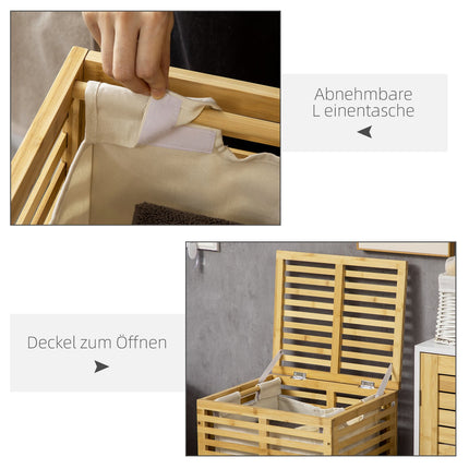 Coș de rufe din bambus cu coș de rufe de 63 L cu capac Sac de rufe detașabil, tijă, coșuri de rufe Cutie de rufe pentru spălătorie Dormitor Baie Lemn natural |