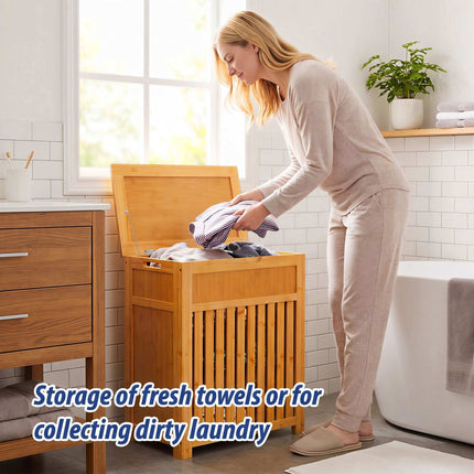 Bamboo Laundry Basket with Lid 80 L, Ventilated Slats, Natural