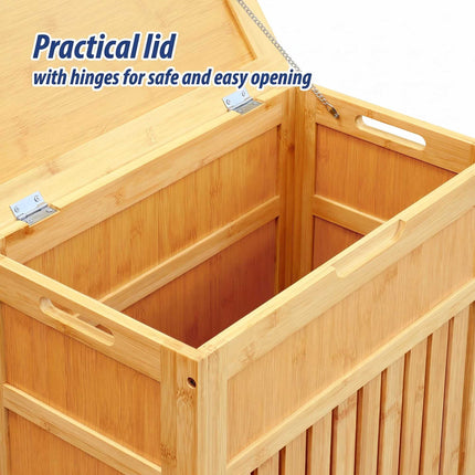 Bamboo Laundry Basket with Lid 80 L, Ventilated Slats, Natural