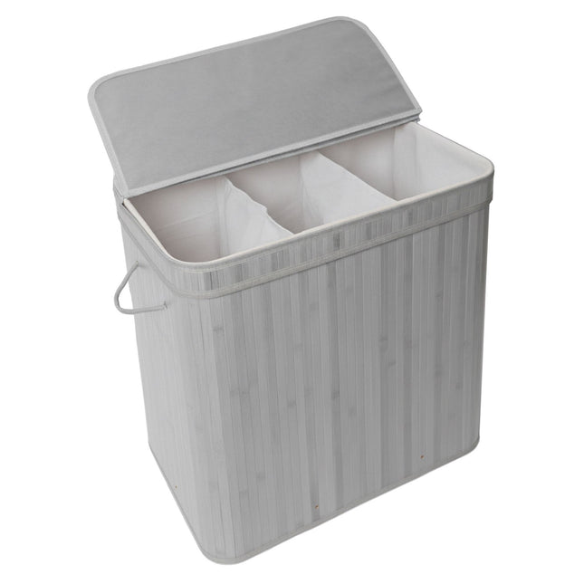 Coș de rufe din bambus cu capac – căptușeală detașabilă, pliabilă