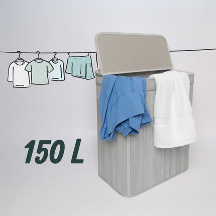 Coș de rufe din bambus cu capac – căptușeală detașabilă, pliabilă