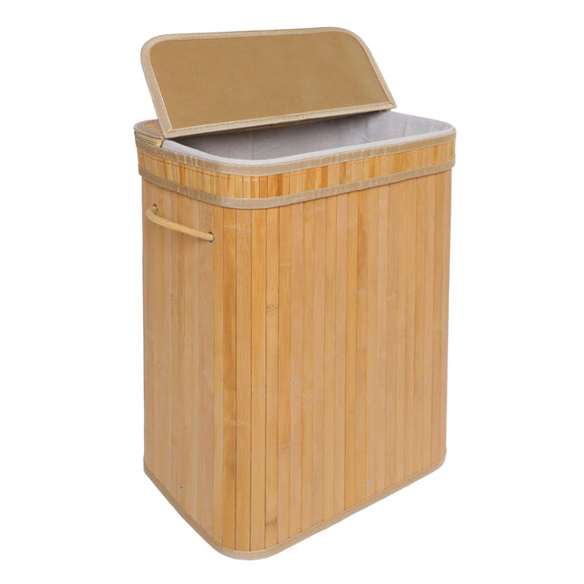 Coș de rufe din bambus cu capac, mare, capacitate 72L
