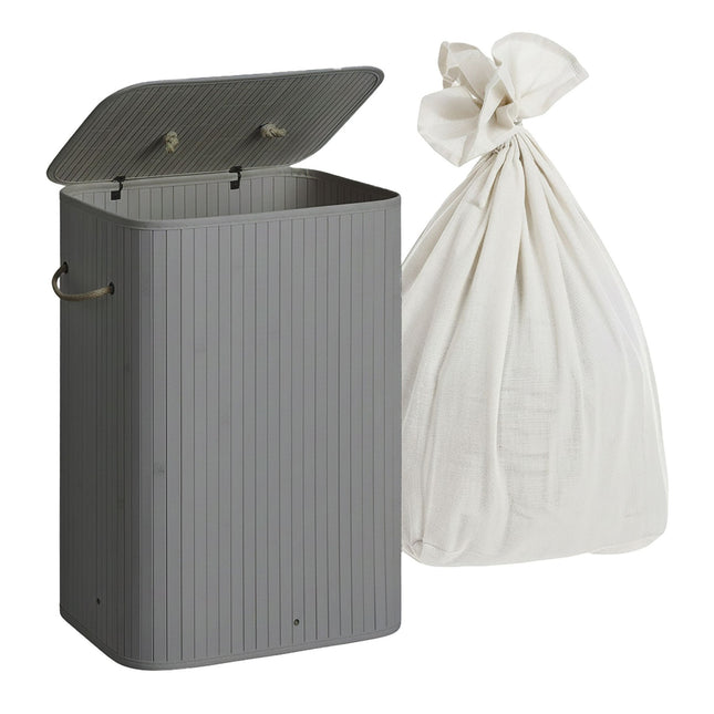 Coș de rufe din bambus cu capac și sac lavabil