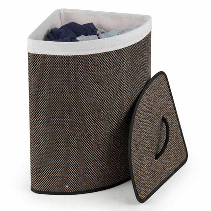 Bamboo Laundry Hamper 57 L with Lid and Removable Liner, Black, Foldable
