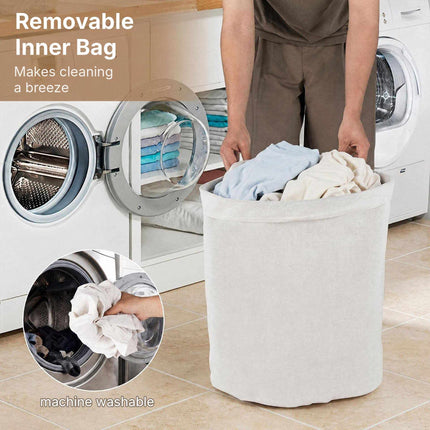 Bamboo Laundry Hamper 57 L with Lid and Removable Liner, Black, Foldable