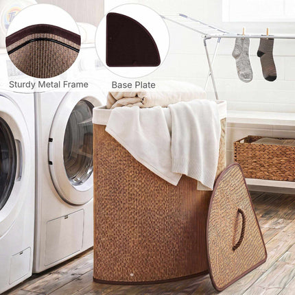 Bamboo Laundry Hamper 57 L with Lid and Removable Liner, Brown, Foldable