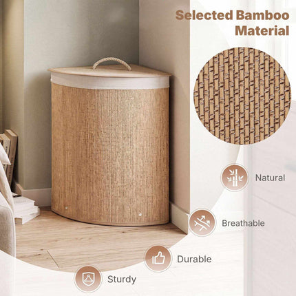 Bamboo Laundry Hamper 57 L with Lid and Removable Liner, Natural, Foldable