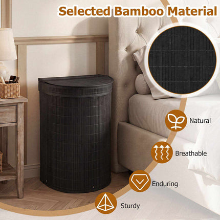 Bamboo Laundry Hamper 72 L with Zippered Lid and Liner, Black, Foldable