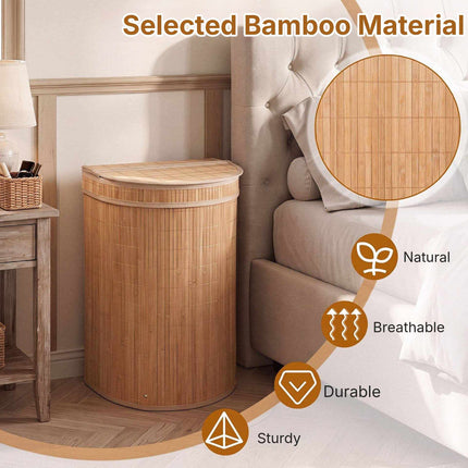 Bamboo Laundry Hamper 72 L with Zippered Lid and Liner, Natural, Foldable