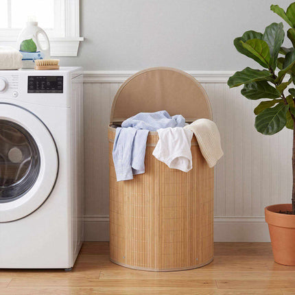 Bamboo Laundry Hamper 72 L with Zippered Lid and Liner, Natural, Foldable