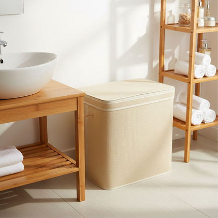 Bamboo Laundry Hamper With Lid, Removable Washable Liner
