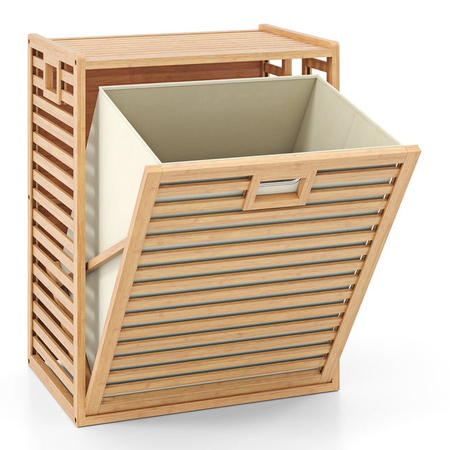 Raft de rufe din bambus cu coș de 68 l, 50x35x64 cm