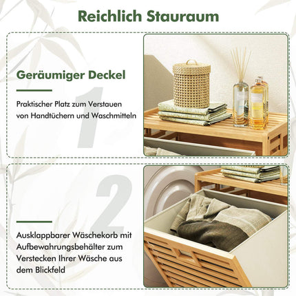 Raft de rufe din bambus cu coș de 68 l, 50x35x64 cm