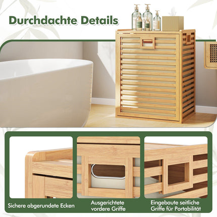 Raft de rufe din bambus cu coș de 68 l, 50x35x64 cm