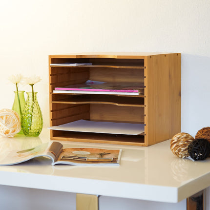 Organizator din bambus Sistem de depozitare Birou Organizare Documente Raft Suport Birou