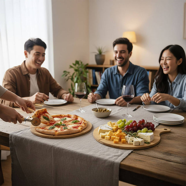 Set de 2 plăci de pizza din bambus cu caneluri